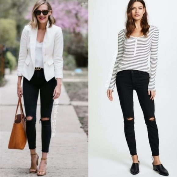 MOTHER The Looker Ankle Fray Black Distressed Denim Skinny Jeans Size 27 - Picture 3 of 15